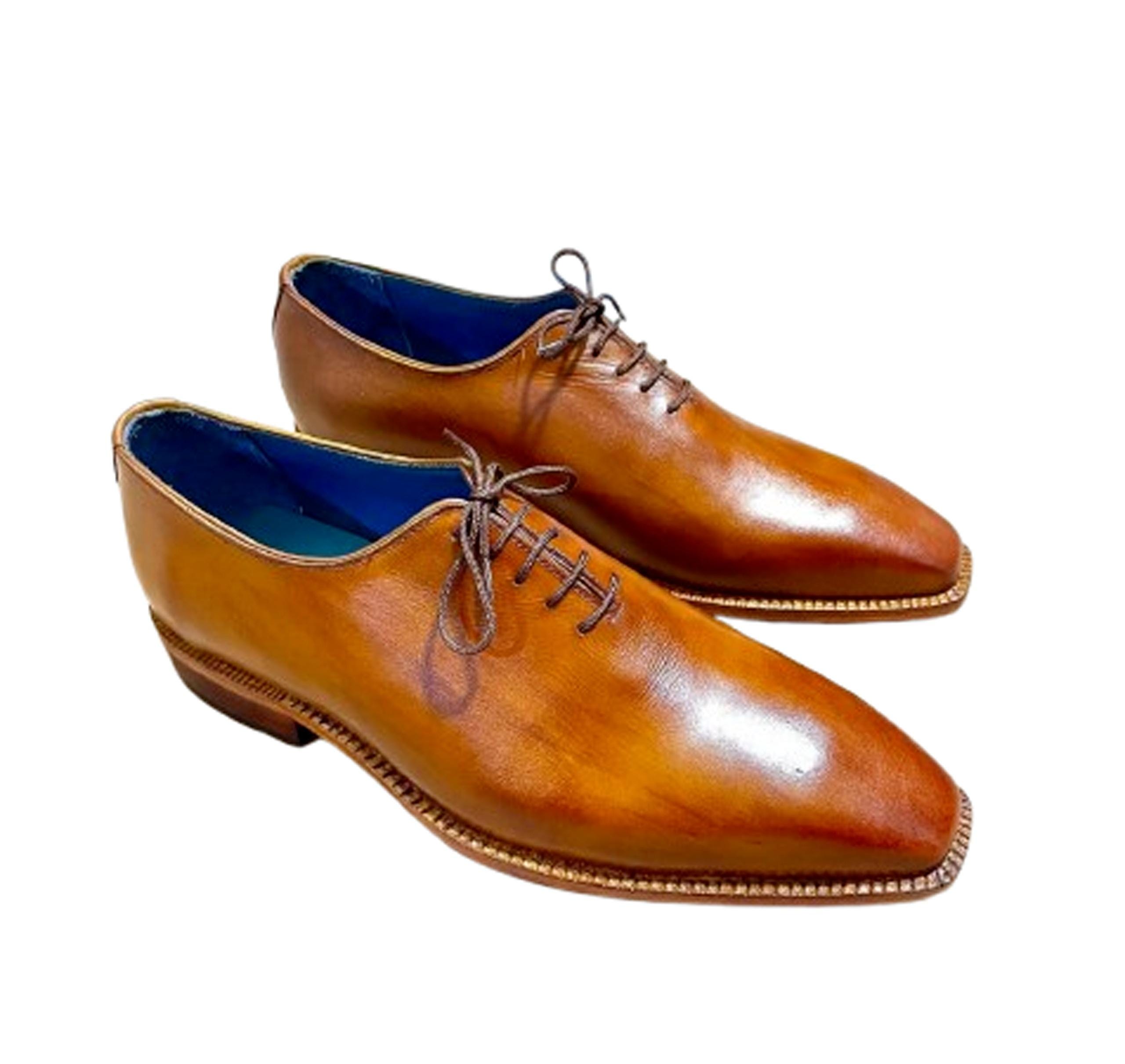 Handmade Brown Wooden Textured Leather Oxford Dress Shoes - Etsy display picture 1