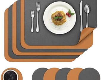 Reversible Leather Placemats and Coasters Set
