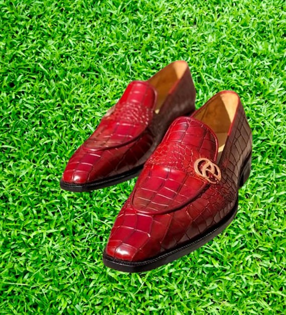 Croc Print Leather Moccasins: Custom Made Formal Dress Shoes