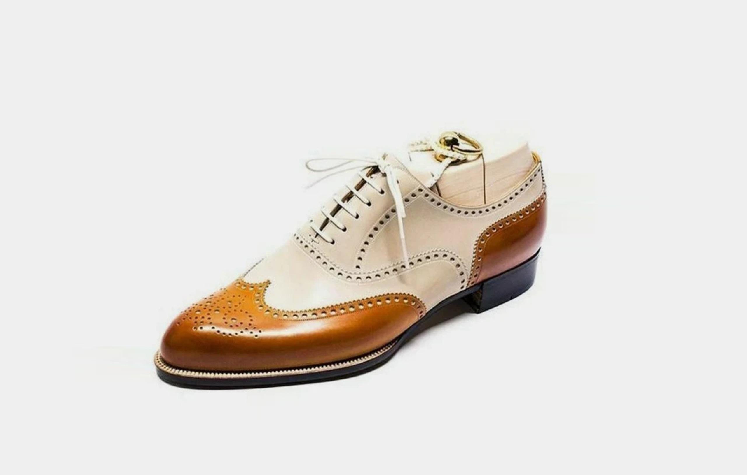 Elegant Two-Tone Leather Oxford Shoes Two-tone shoes in blue, brown & white leather main image 2
