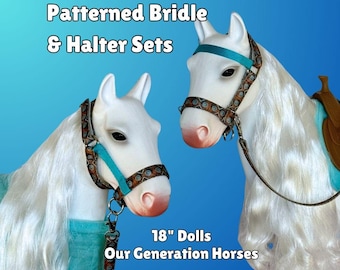Conjuntos de cabestro y brida para muñeca de caballo de 18" de Our Generation® con patrones