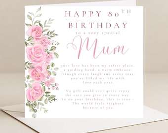 80th birthday card for Mum | Personalised 80th Birthday card for Mum |  80th Birthday Card for her | Happy 80th Birthday Card | Poem Card