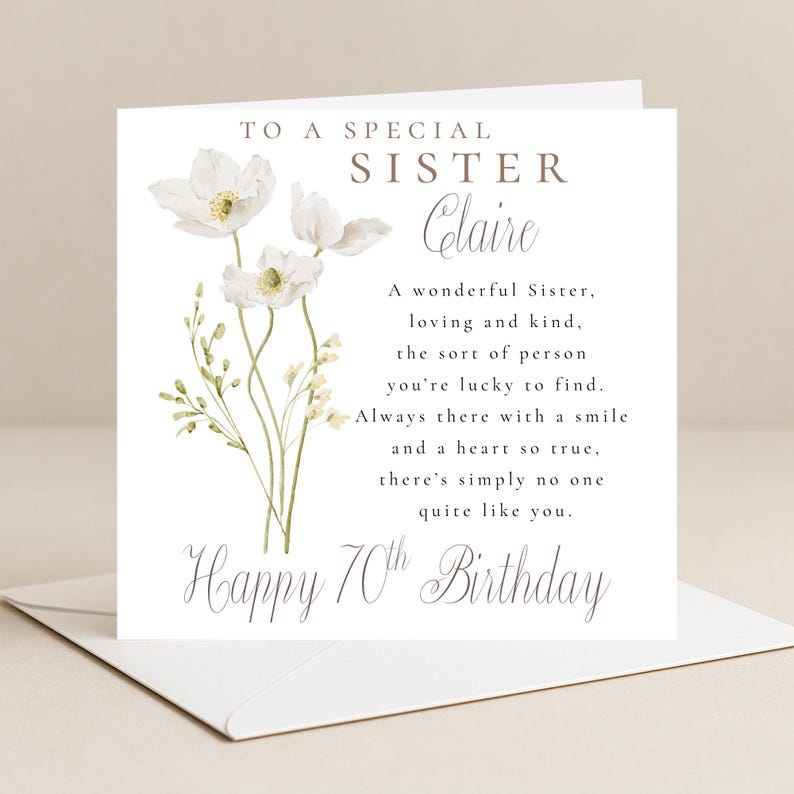 70th Birthday Card for Sister | Personalised Sister 70th Birthday Card ...