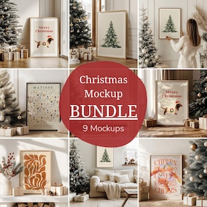 Bundle Weihnachtsposter Mockup | Din A Ratio | 9 festliche Bilderrahmen-Modelle | Weihnachten Poster-Display-Mockup | Iso Ratio | PNG PSD JPG