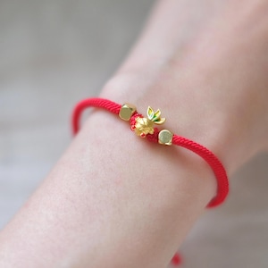 Gold Fish Koi Charm 24k 9999 Pure Gold Lucky Charm String Adjustable Bracelet, 0.15-0.2 g  gold 3D 24k Hongkong Gold Charm Bracelet