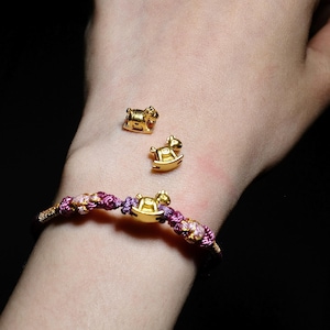 Rocking Horse Charm 24k 9999 Pure Gold Lucky Charm, Horsey pony String Adjustable 0.3g  gold 3D 24k Hongkong Gold Charm Bracelet