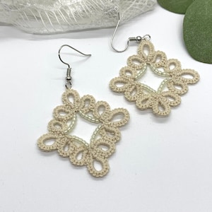 Ecru Lace Earrings - Beaded Handmade Lace Earrings - Earrings for Bride