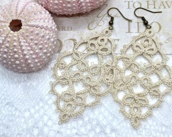 Beach Wedding Earrings, Boho Tatted Lace Earrings, Earrings for Beach Bride