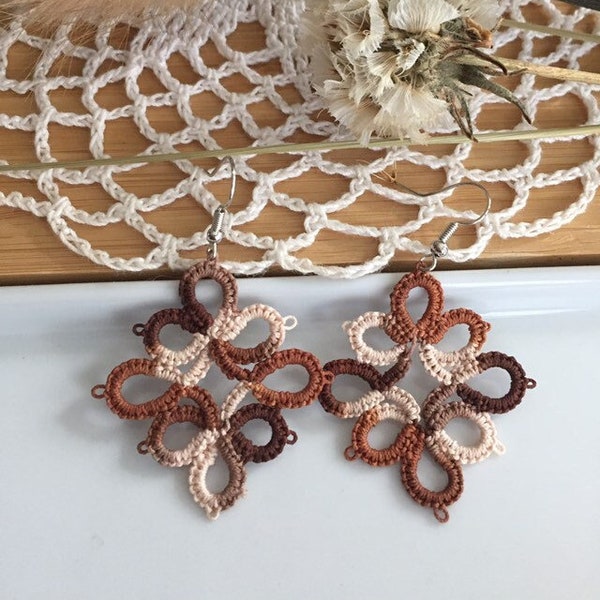 Mocha Lace Earrings - Coffee Colored Tatted Earrings - Fall Colors Earrings - Multicolor Brown Earrings