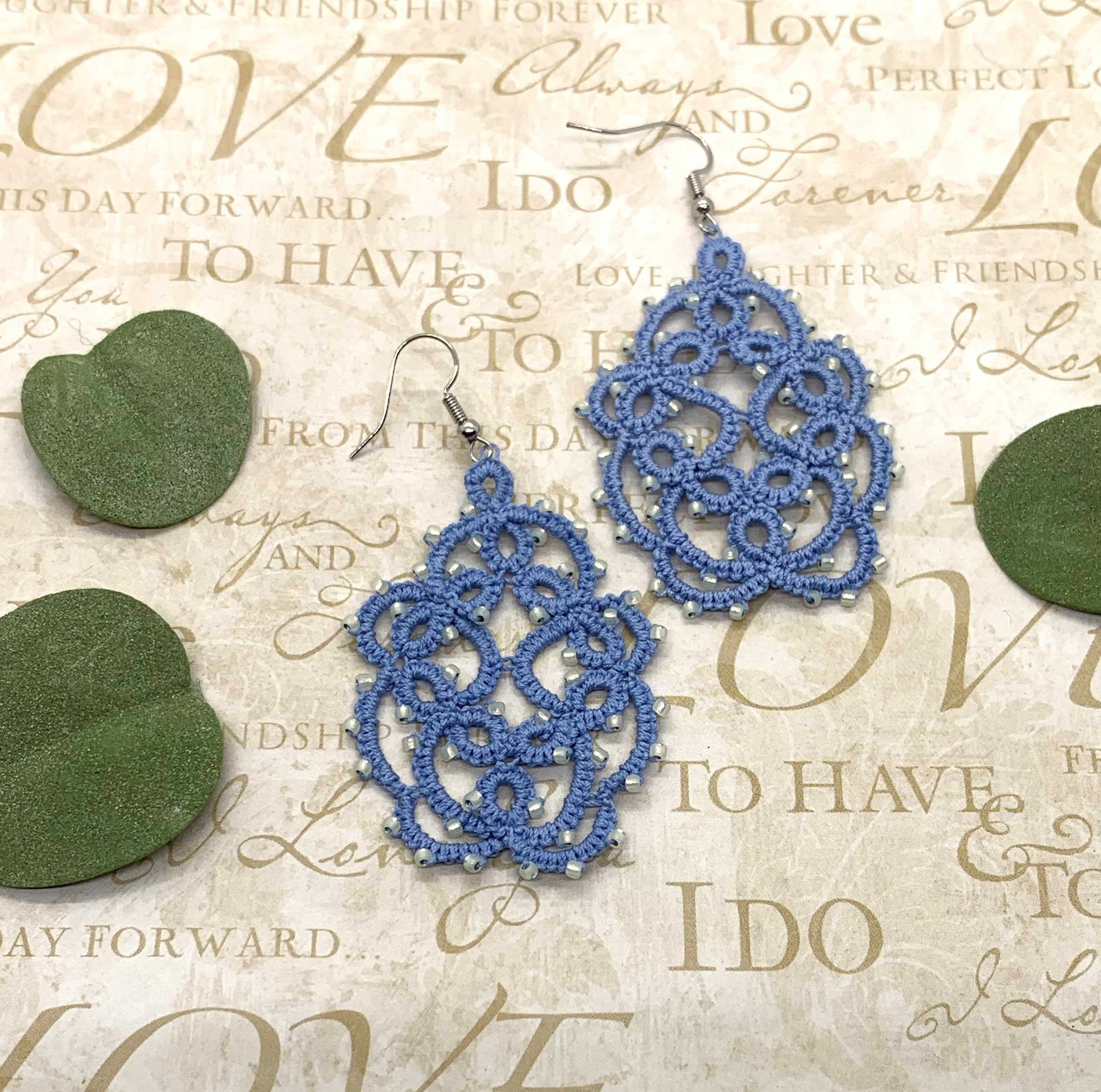 Blue Beaded Lace Earrings