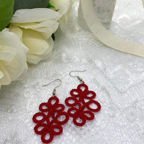 Tatted Lace Earrings - Handmade Earrings in Your Color Choice - Custom Order Earrings