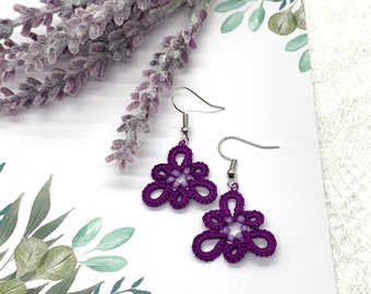 Purple Lace Earrings - Tatted Lace Earrings - Handmade Jewelry Gift