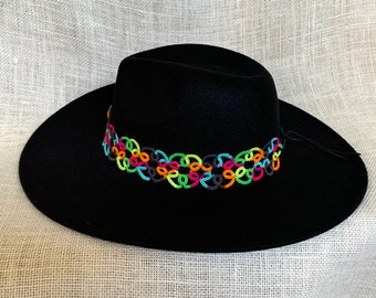 Rainbow Woven Hat Band, Boho Adjustable Hat Band, Tatted Hat Band