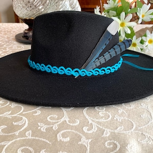 Turquoise Woven Hat Band, Boho Adjustable Hat Band, Tatted Hat Band