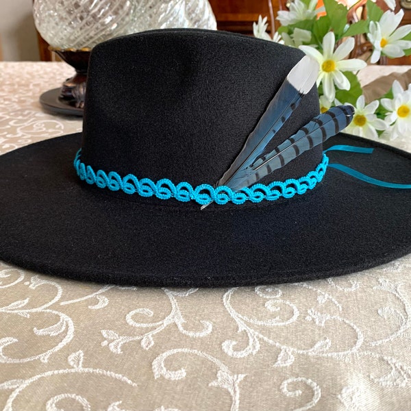 New! Turquoise Diamond & Bronze Beaded Hat Band