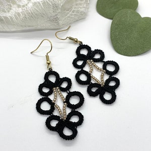 Beaded Lace Earrings - Black Lace Earrings - Great for Evening Out