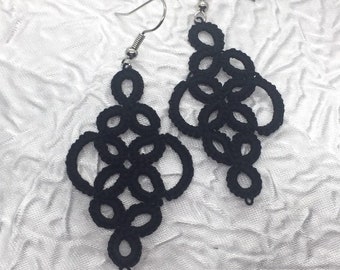 Tatted Black Lace Earrings - Black Lace  Earrings - Gift For Bridesmaid