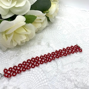 Red Beaded Lace Bracelet - Lace Bracelet - Gift for Friend