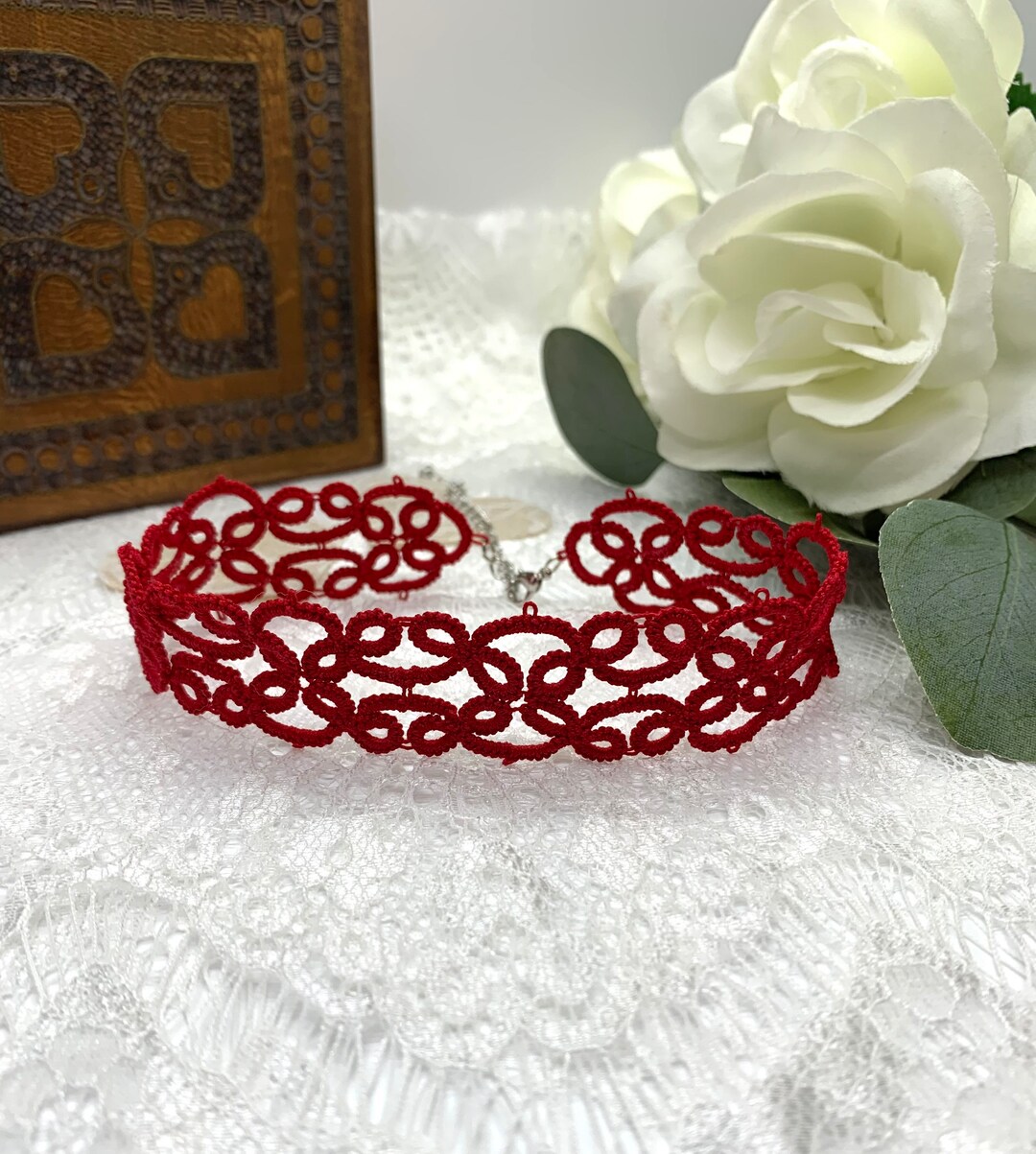 Red Lace Choker Handmade Lace Choker Boho Style Choker Etsy