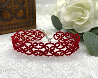 Red Lace Choker - Handmade Lace Choker - Boho Style Choker