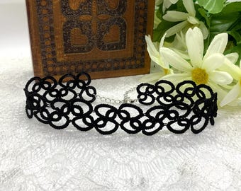 Black Lace Choker, Handmade Lace Choker, Tatted Lace Choker Necklace