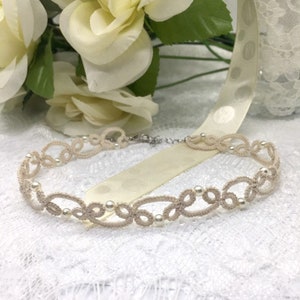 Beaded Lace Wedding Choker - Pearl and Lace Choker For Bride