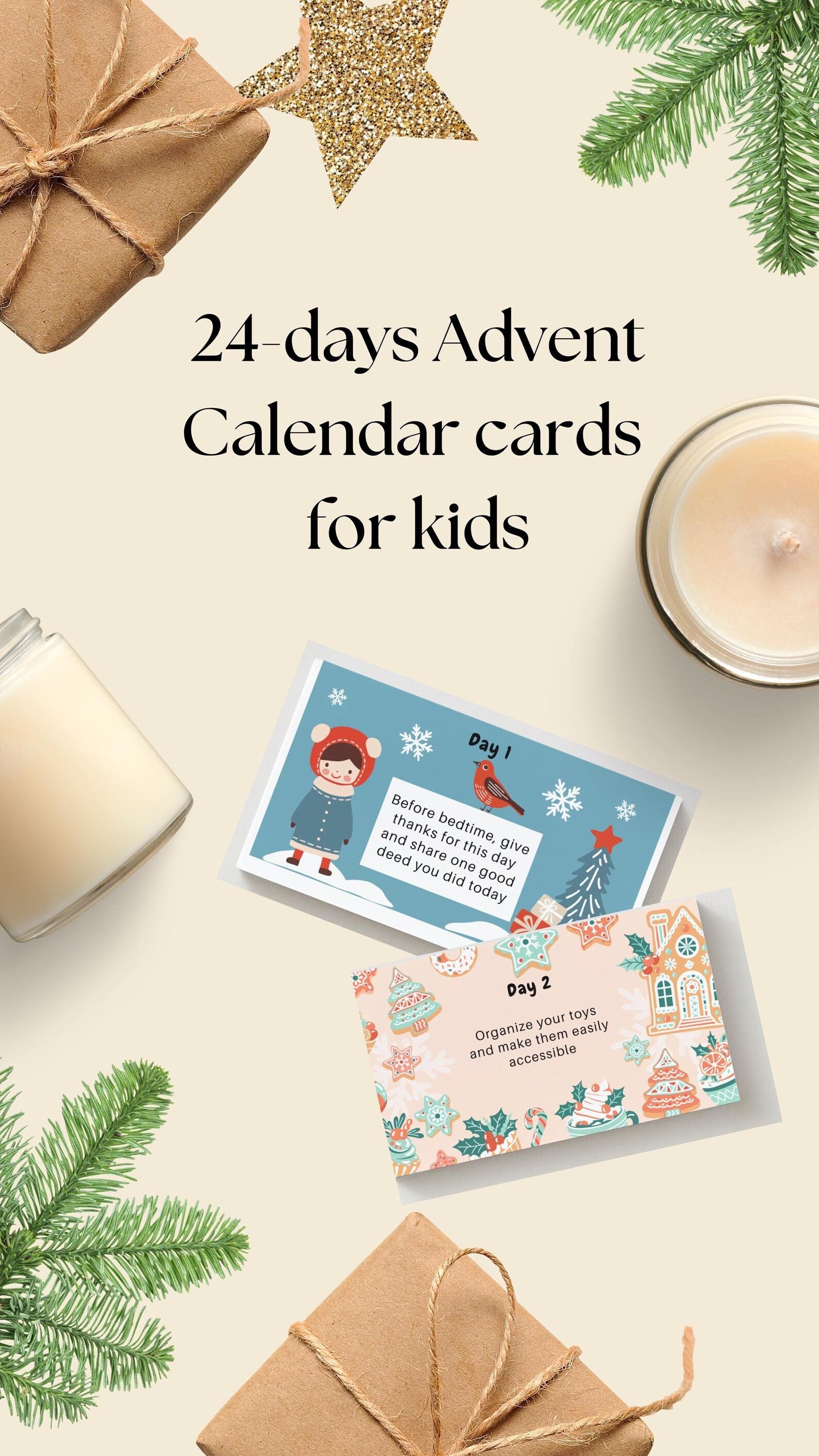 24 Days Advent Calendar Cards, Advent Calendar, Gift Cards for Kids