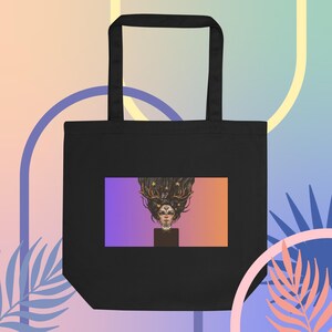 Cosmic tote bag, Mystical woman design tote, Astrology-inspired bag, Pastel gradient tote bag, Witchy aesthetic tote, Eco organic cotton bag