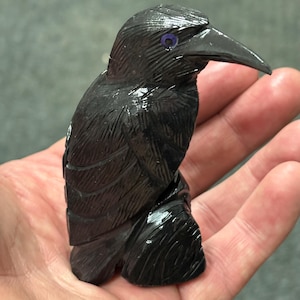 Large STANDING Black Onyx Raven – Hand-Carved Gothic Bird Figurine for Protection & Mystery