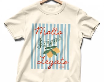 Camiseta musical "Molto Legato", camiseta de banda de música, Costa de Almafie, frases musicales en italiano