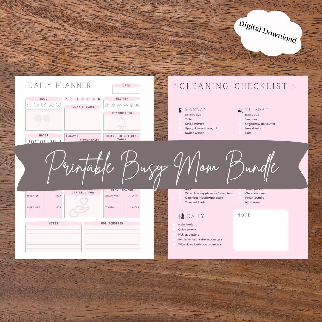Busy Mom Planner Bundle Printable Daily & Monthly Planner PDF Meal ...
