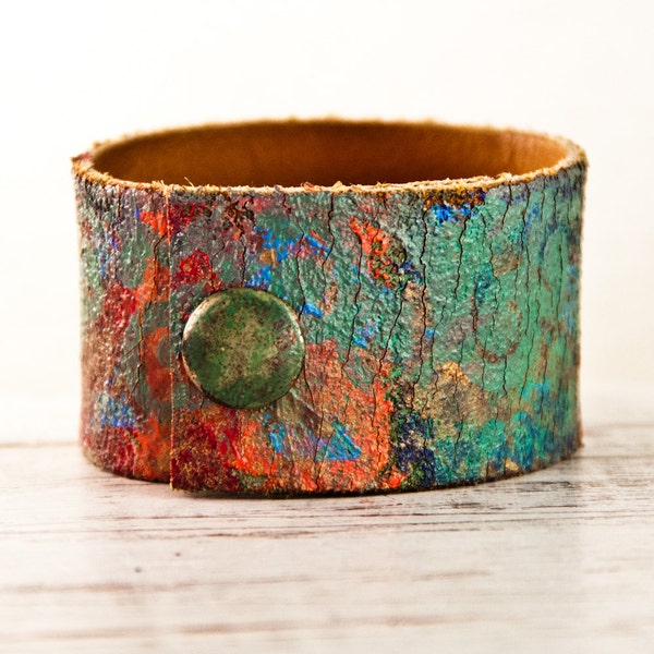 Painted Leather Cuff - Colorful Leather Jewelry - Hand Painted Bracelet Accessories - 2016 Leather Cuff Leather Bracelet