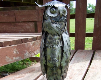 Hand Carved Metal Owl Sculpture: Modern Bird Artwork