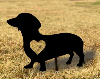 dotson heart flat tail stake - free shipping - dachshund outdoor garden stake - dotson memorial marker - handmade dotson art - made in USA