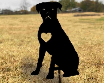 boxer sitting heart stake - free shipping - metal boxer garden stake - outdoor black sit boxer - boxer home decor - boxer gift for dog lover