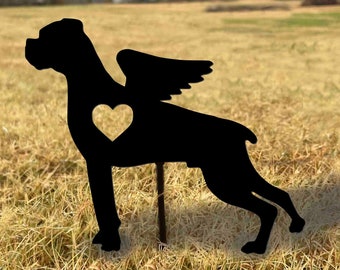 metal boxer memorial yard stake - free shipping - metal boxer heart stake - outdoor black metal boxer - boxer home decor - boxer dog lover