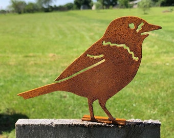 Oriole outdoor metal bird - Baltimore Oriole garden decor - Fence post bird marker - Orange oriole metal bird sculpture - Rustic metal bird