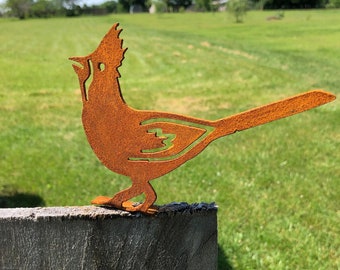 Metal Cardinal Garden Art - Deck and Fence Rusty Silhouette - Outdoor Metal Bird Yard Decor - Garden Gifts