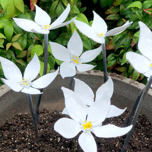 Jasmine artificial metal flowers restore life to empty pots - 8 bright colorful blooms no watering - multiple base sizes from 4" up to 14"