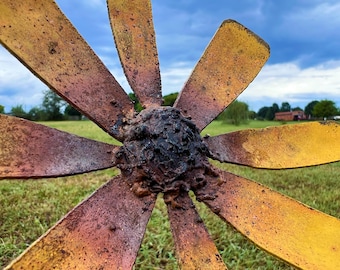 Rustic Series Handmade Metal Yellow Sunflower Stake – 6 inches Wide, 22 inches tall