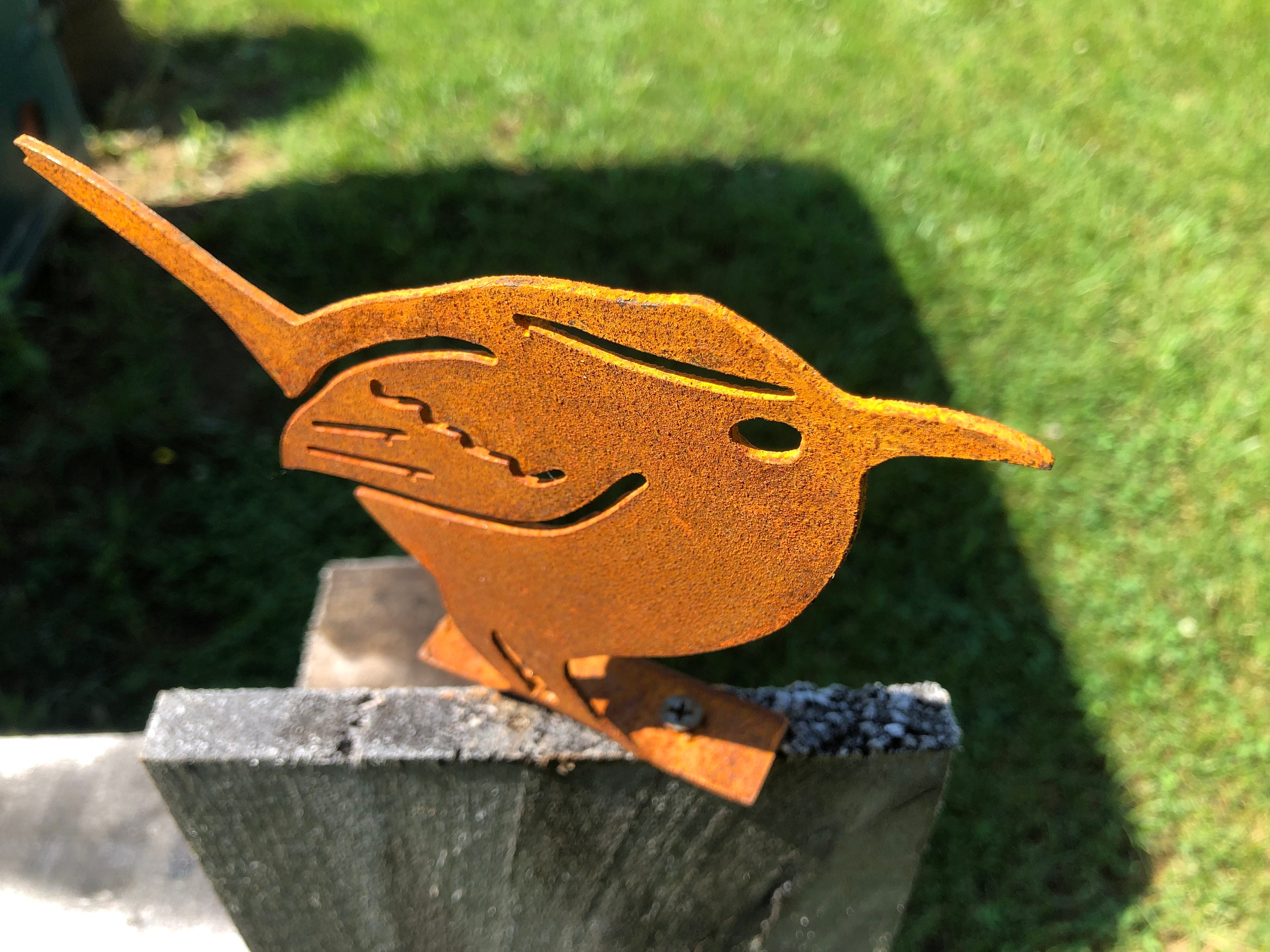 Rustic Wren Handmade Rustic Metal Winter Wren: Garden Decor, Fence Post Topper - Etsy