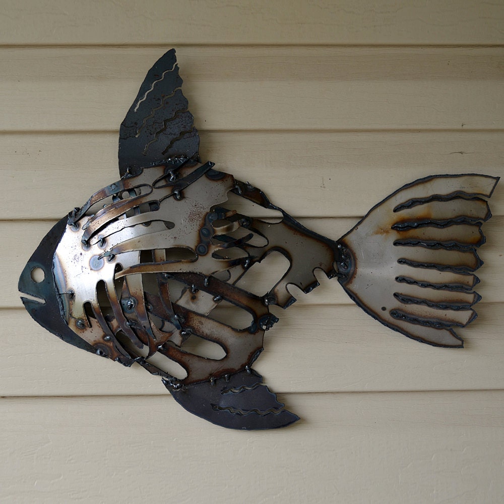 Recycled metal fish wall art Mosaic rustic fish Scrap Etsy