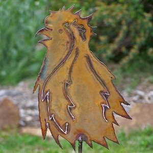 Rooster yard stake Chicken garden stake Metal rooster artwork Chicken garden marker Rooster flowerbed Clucking rooster art image 1