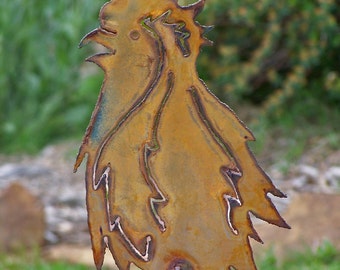 Rooster yard stake - Chicken garden stake - Metal rooster artwork - Chicken garden marker - Rooster flowerbed - Clucking rooster art