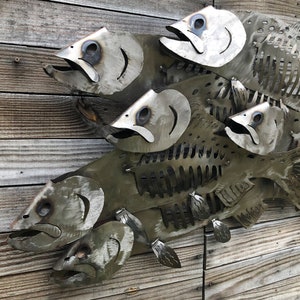 Salmon run wall mounted high end lodge decor 48 inch long metal sculpture