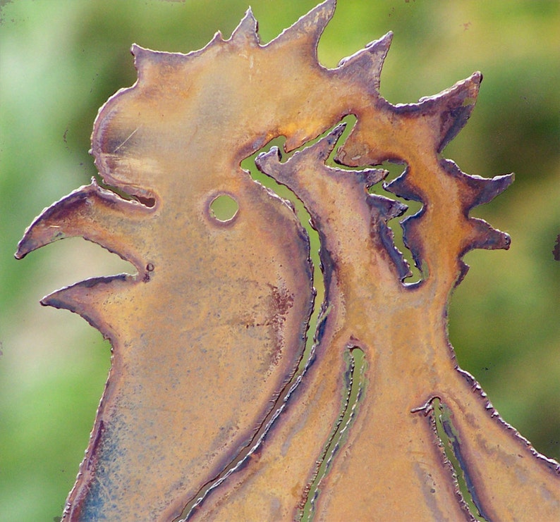 Rooster yard stake Chicken garden stake Metal rooster artwork Chicken garden marker Rooster flowerbed Clucking rooster art image 2