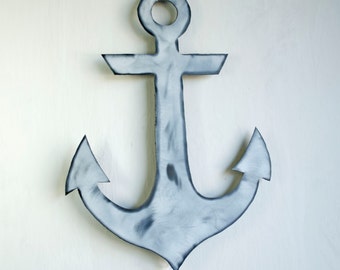 Metal Wall Mounted Anchor Handmade - Anchor Steel Wall Sign - Nautical Beach House Anchor- 22 X 17 - White Rustic Wall Hanging Anchor Gift