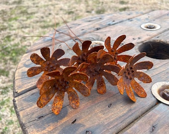 Rusty daisy set of 6 rustic metal flowers - industrial handmade blooms - unique quality weathered finish - artificial exceptional U.S. made