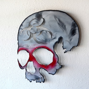 Bio hazard skull - Walking dead skull - Human skull wall art - Metal skull artwork - Skull decor - outdoor metal wall art - Dawn of the dead