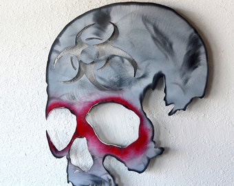 Bio hazard skull - Walking dead skull - Human skull wall art - Metal skull artwork - Skull decor - outdoor metal wall art - Dawn of the dead